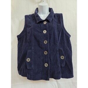 Rebecca Malone Women's Sleeveless Corduroy Button Up Jacket Vest Blue Size L